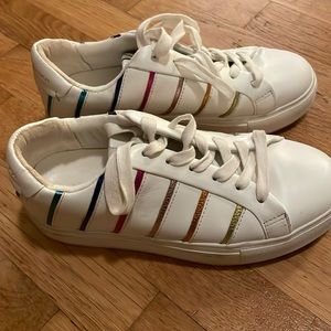 Kurt Geiger London Lane Chunky Platform Sneakers Rainbow Stripes EUC Size 7
